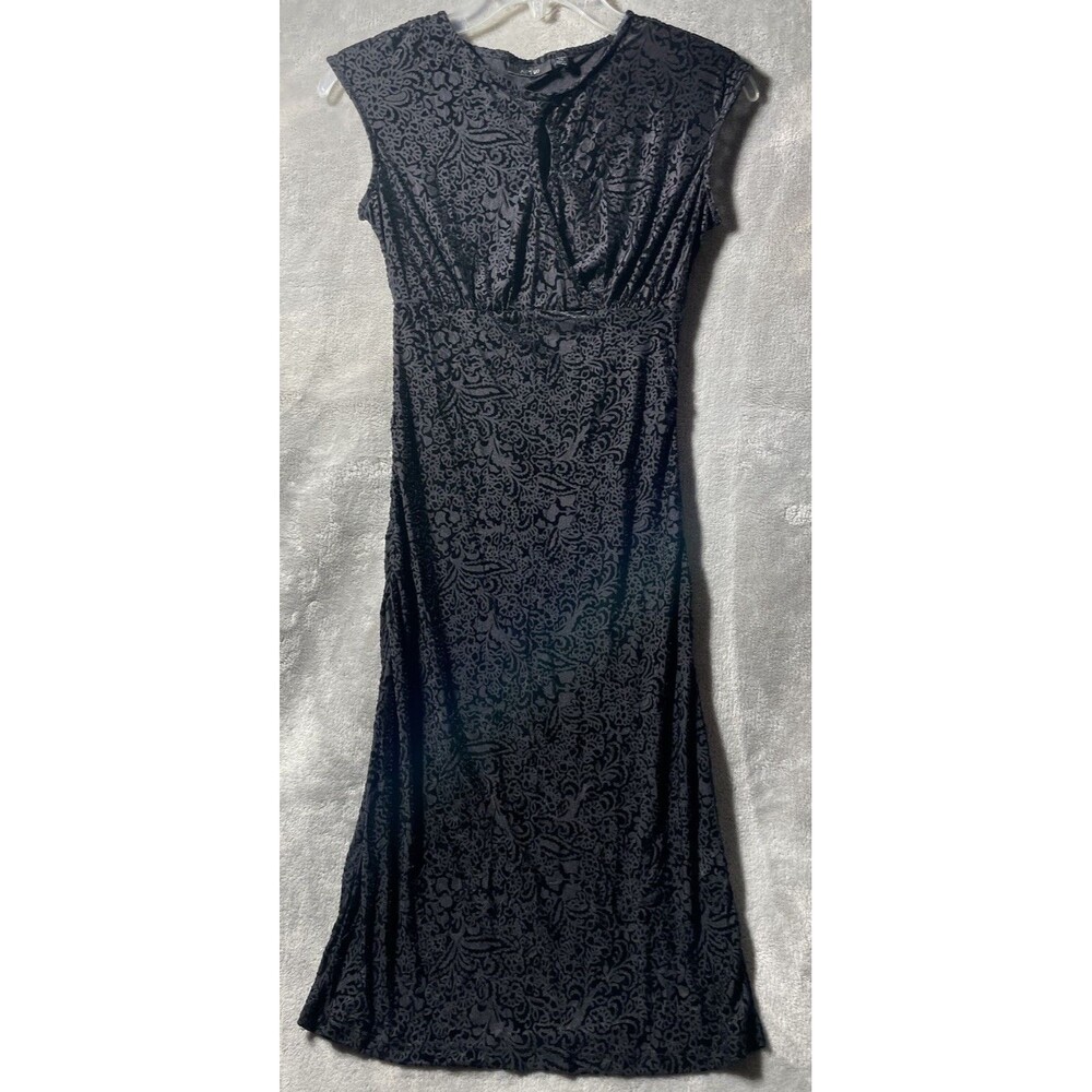 Womens Whimsigoth Sheer Floral Midi Dress Sz PS Paisley Victorian Evening Black